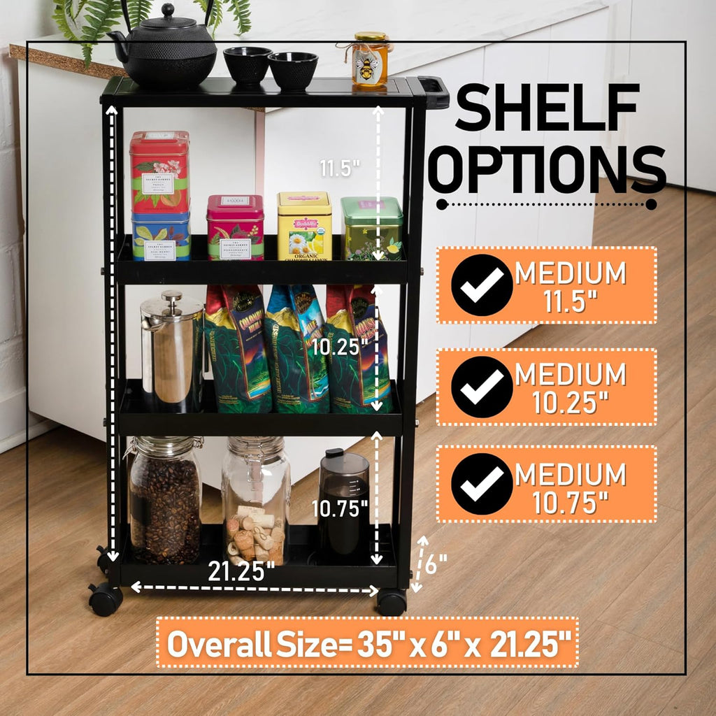 Black 4 Tier Rolling Metal Storage Cart J8640