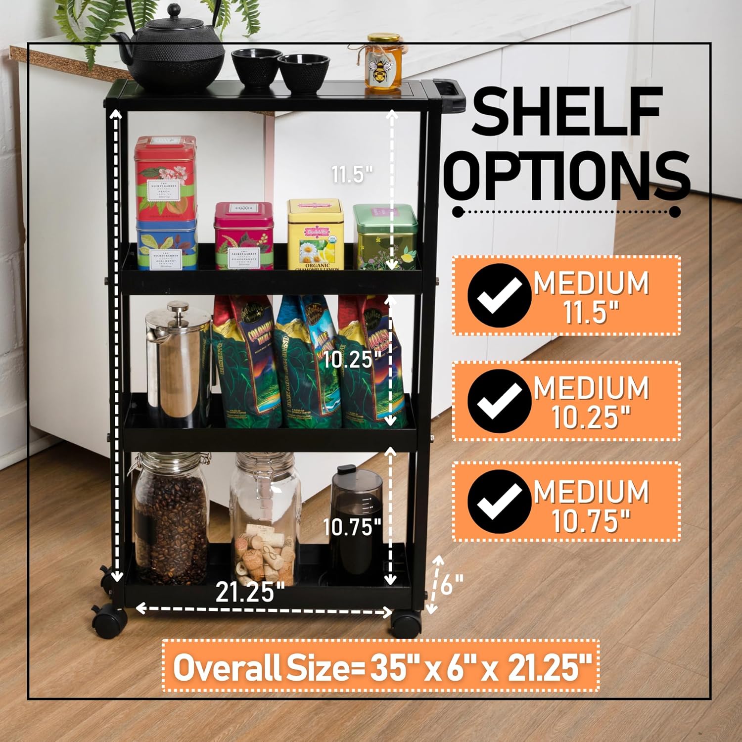Black 4 Tier Rolling Metal Storage Cart J8640