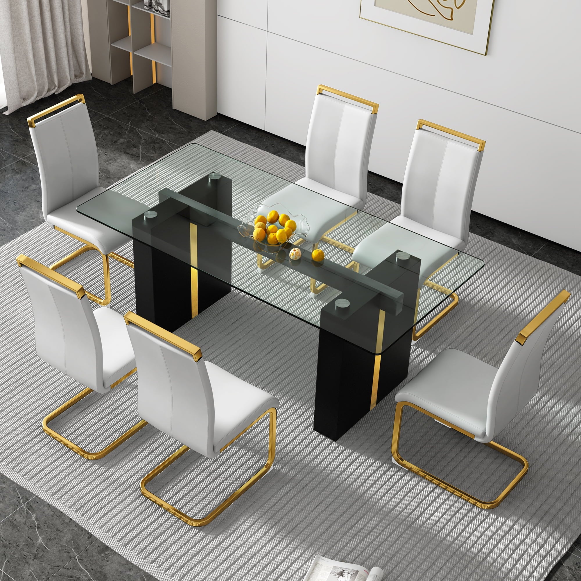 Large Rectangular Glass Table with Tempered Glass Top and MDF Legs E52374
