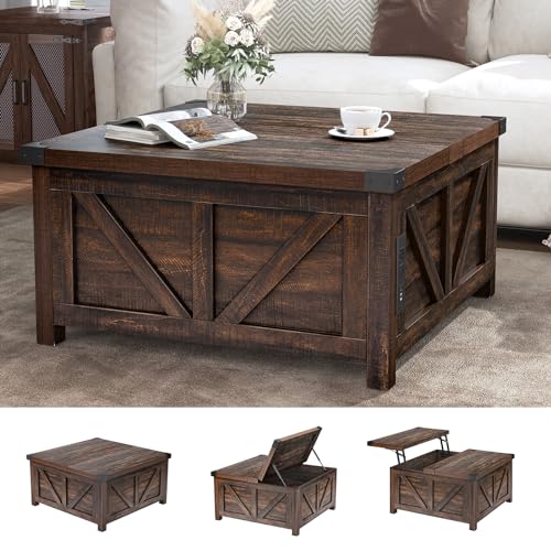 Brown Wood Lift Top Coffee Table with Storage and USB Port R611