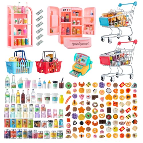 164Pcs Mini Shopping Cart Basket Toy Supermarket Metal Handcart Trolley DollHouse Grocery Accessories O2010