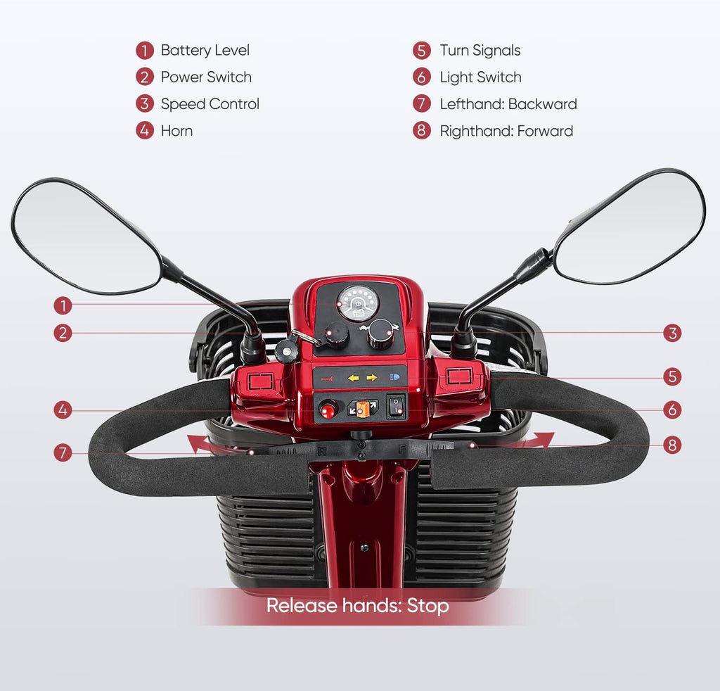 4 Wheel Mobility Scooter with Lights Collapsible Compact Travel Basket Extended Battery P168