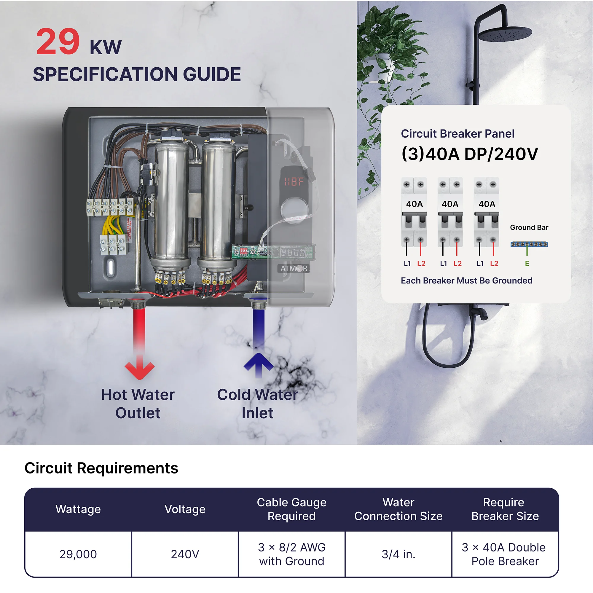 29kW 5.4 GPM Electric Tankless Water Heater D2629