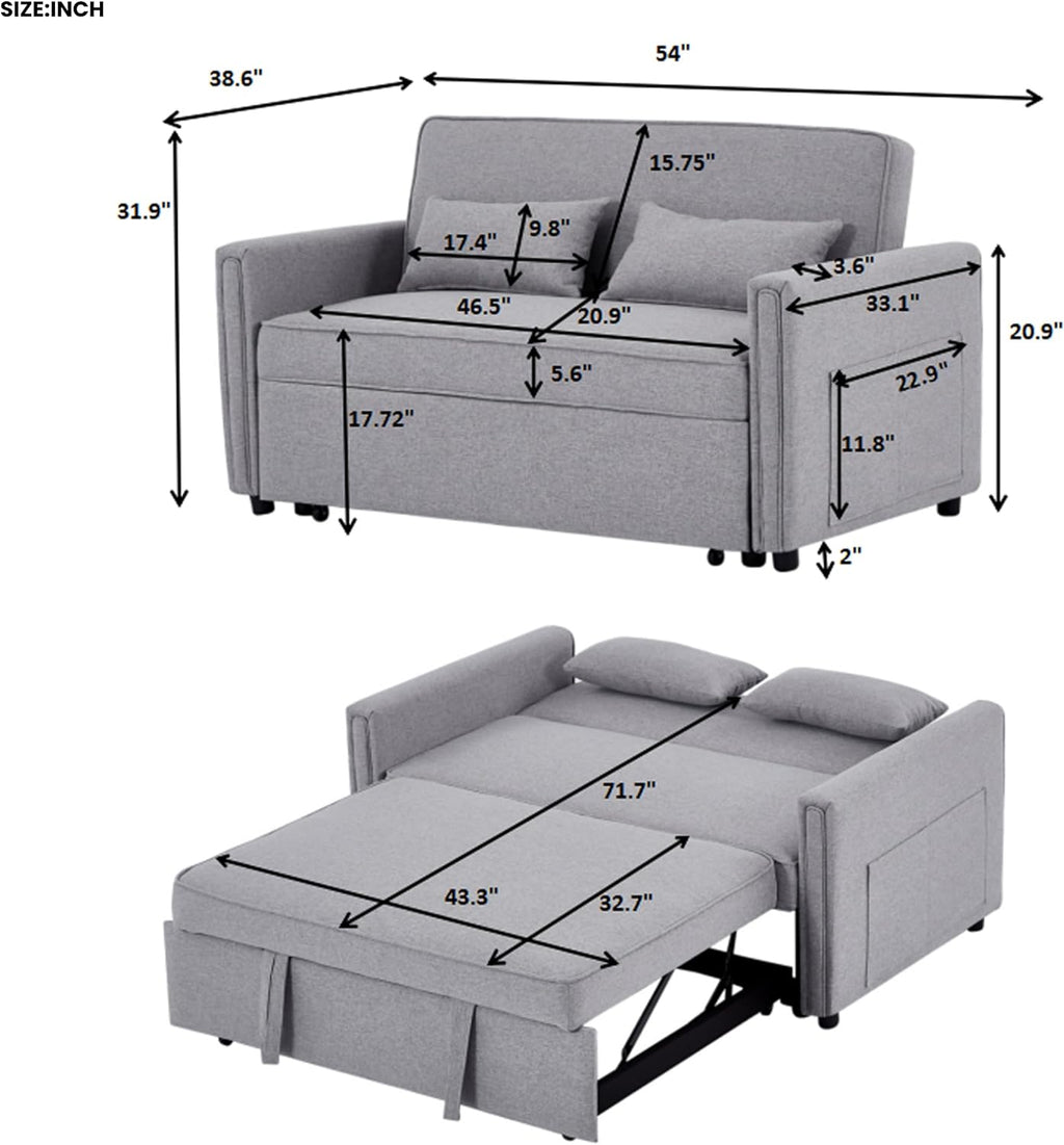 Small Sleeper Sofa Bed with 2 Lumbar Pillows B9905