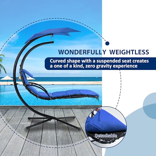 Navy Hanging Chaise Lounger with Removable Canopy Cushion D236