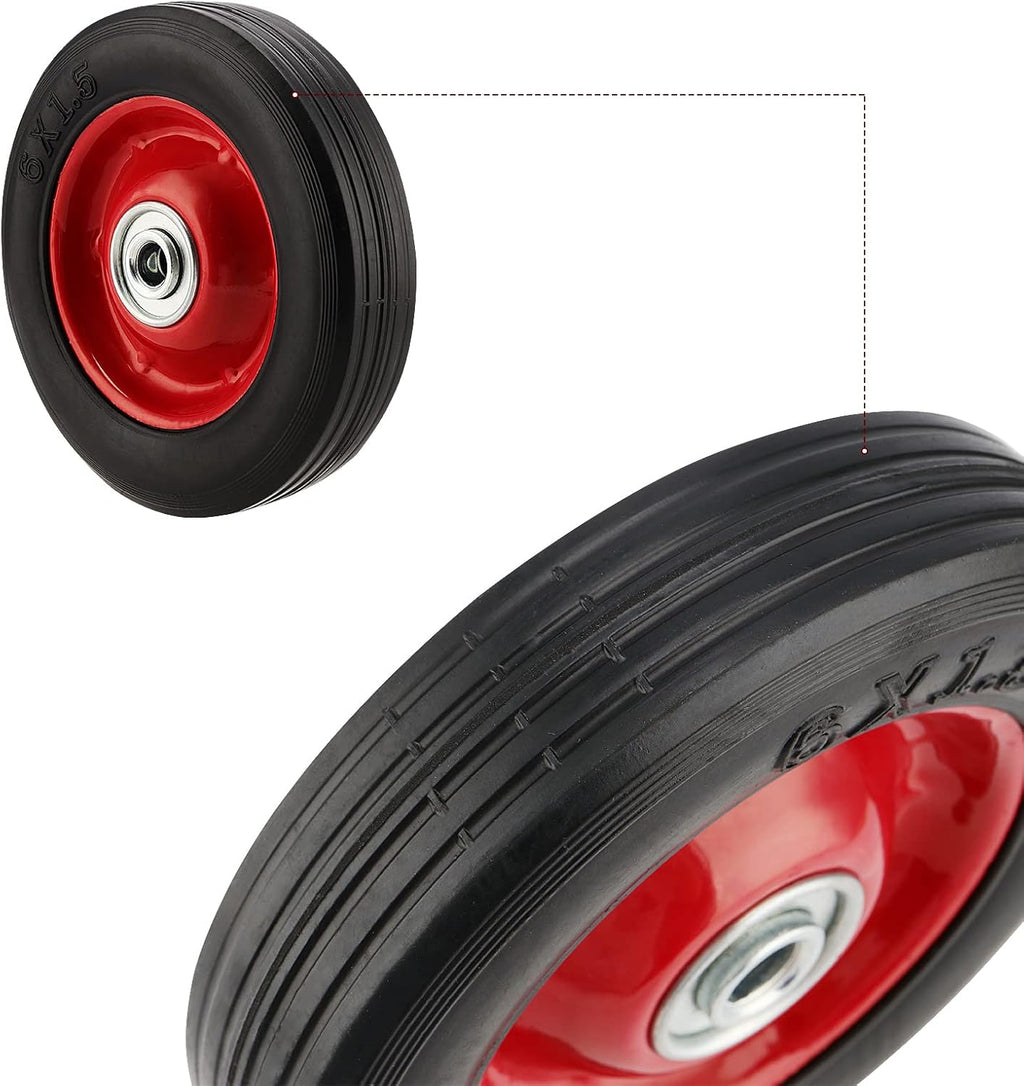 4 Pack 6 Inch Solid Rubber Flat Free Hand Truck Wheel with 5/8 Inch Axle Size E102