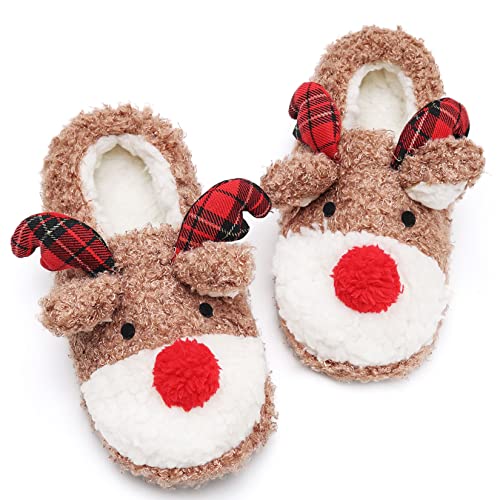 Cute Fuzzy Reindeer House Slippers Indoor Shoes H350338