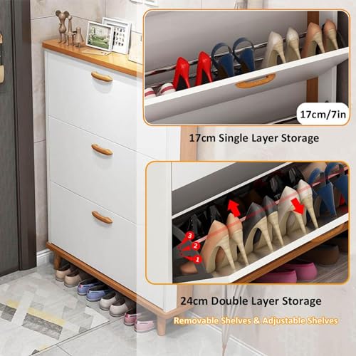 Slim Hidden Shoe Cabinet 3 Flip Drawers Wooden Tall Shoe Rack W625