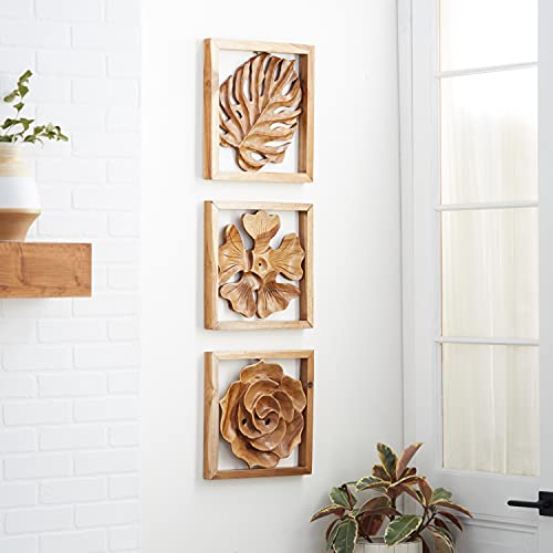 Set of 6 Brown Teak Wood Wall Sculpture B520803