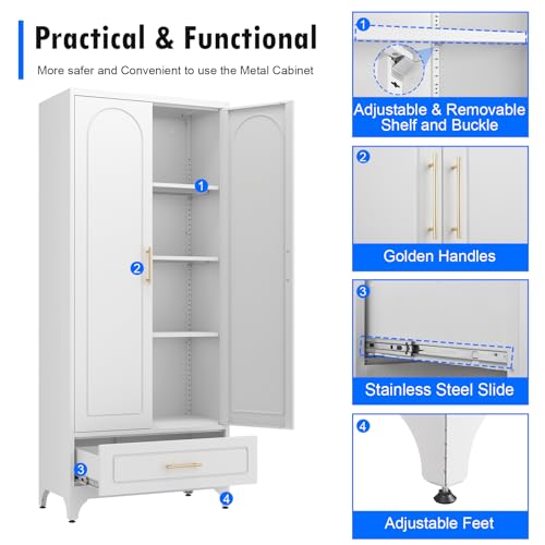 White 71 Inch Tall Metal Storage Cabinet with Doors and Shelves F714844