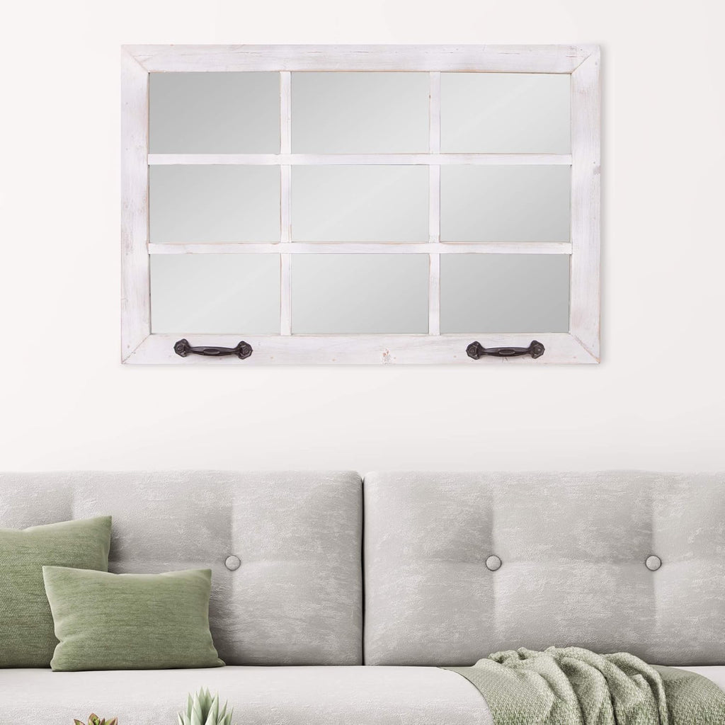 Distressed White Windowpane Wall Accent Mirror U980