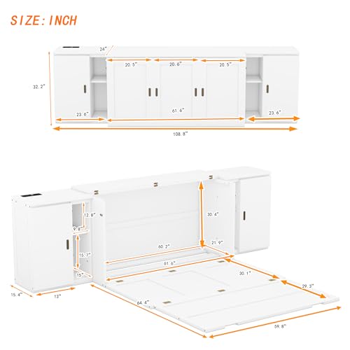 Queen Size Solid Wood Murphy Bed with USB Ports J1961