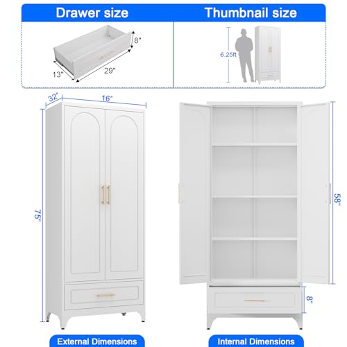 White 71 Inch Tall Metal Storage Cabinet with Doors and Shelves F714844