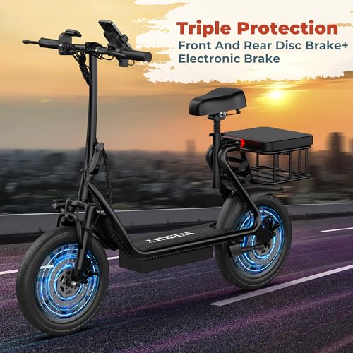 Electric Scooter with Seat, 500W Motor, 14'' Tires, Foldable E-Scooter with Suspension P688