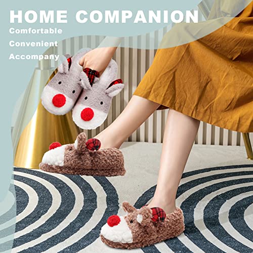 Cute Fuzzy Reindeer House Slippers Indoor Shoes H350338