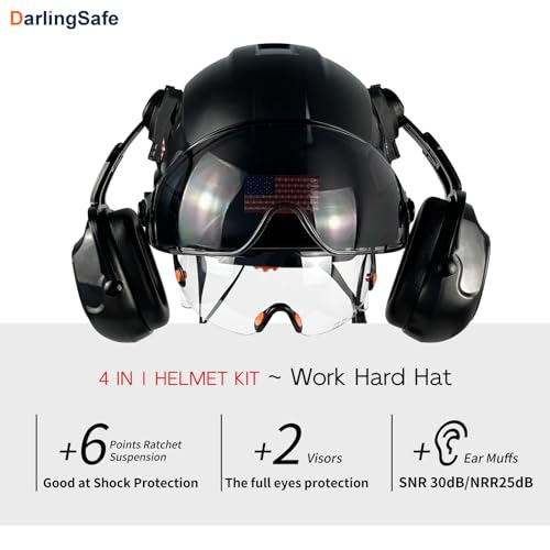 Safety Helmet with Visor Ear Muffs Hard Hat K80757