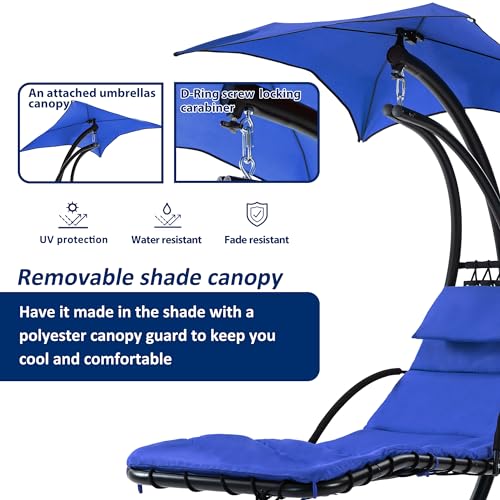 Navy Hanging Chaise Lounger with Removable Canopy Cushion D236