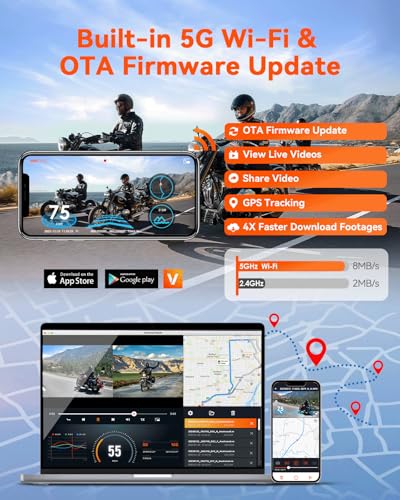 Motorcycle 4K Dash Cam Front and Rear, IP67 Waterproof, GPS Wi-Fi A575