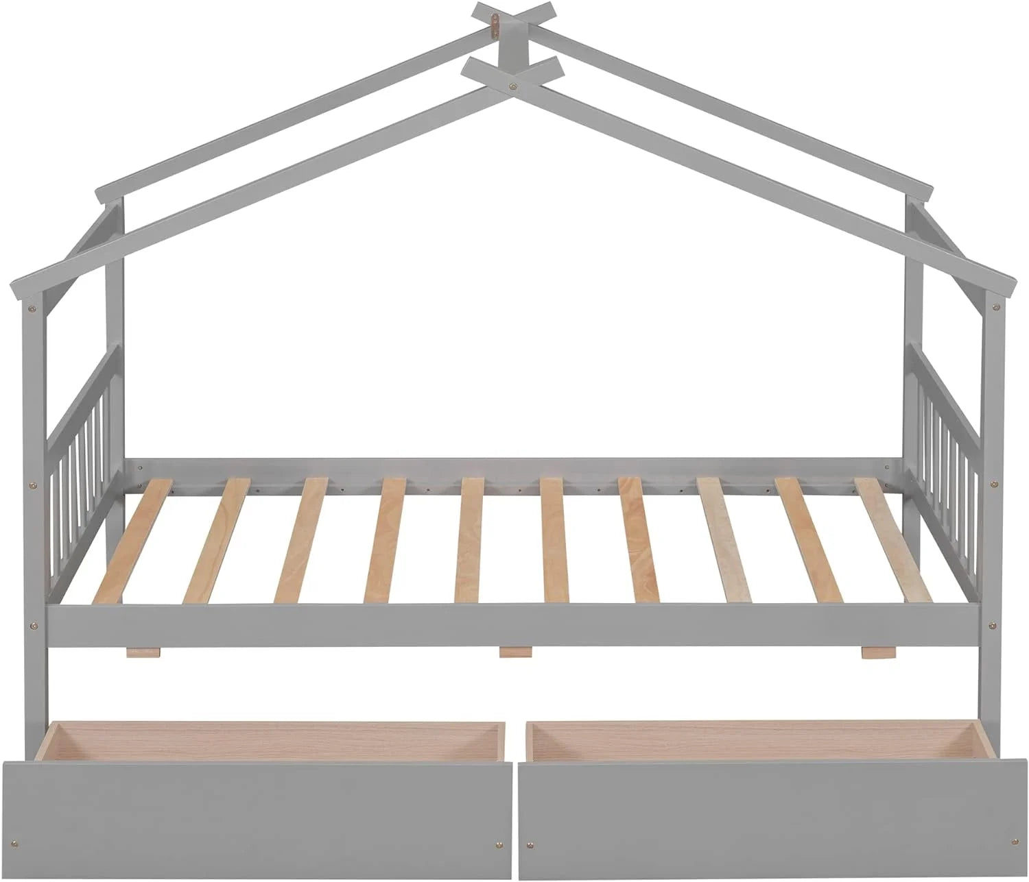 Gray Wooden Platform Bed With Drawers Y832