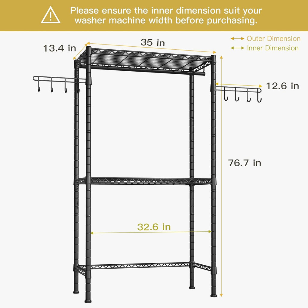Black Metal Freestanding Shelves, 35" W x 13.4" D x 76.7" H A9865