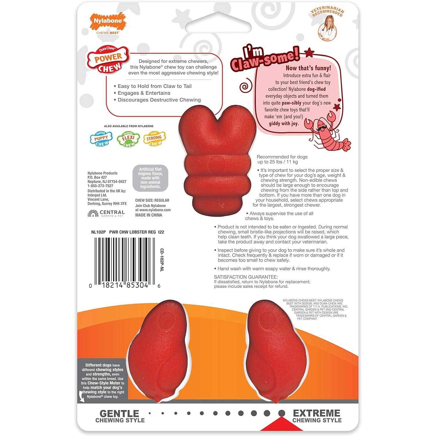 Power Chew Lobster Dog Toy Filet Mignon T456
