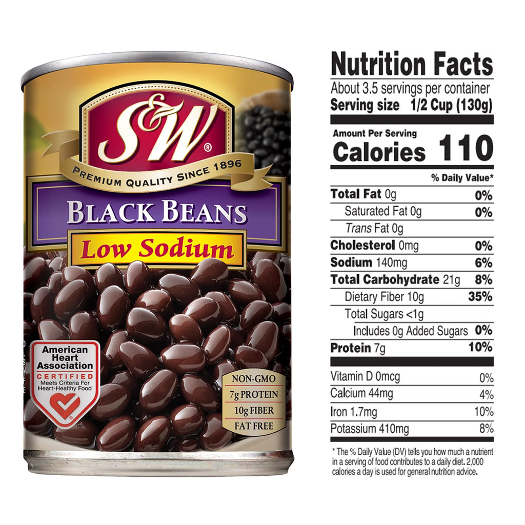 12 Pack Low Sodium Canned Black Beans, 15 Ounce Can L635058