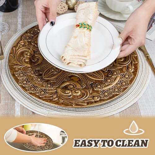 13" Antique Gold Round Plastic Charger Plates, Set of 6 E25144