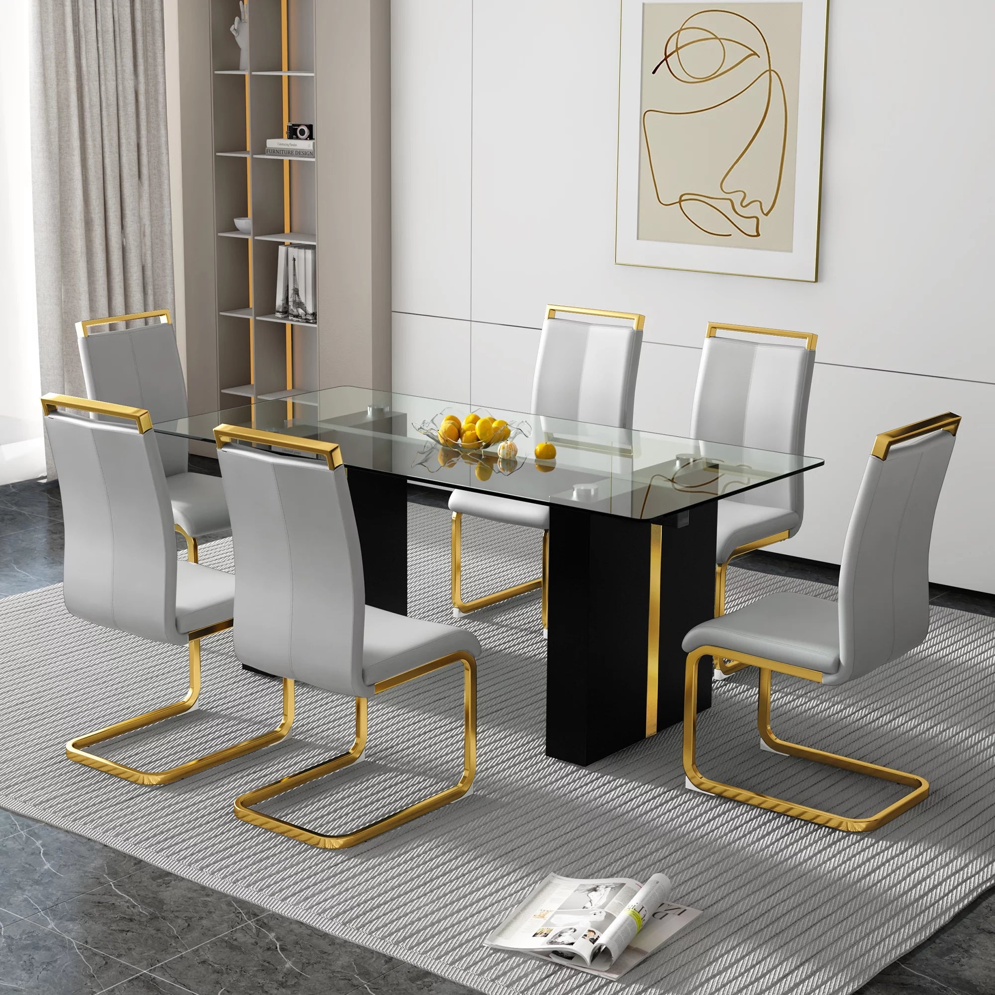 Large Rectangular Glass Table with Tempered Glass Top and MDF Legs E52374