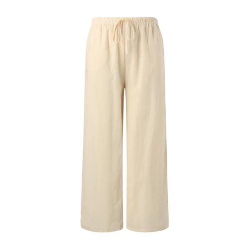 High Waisted Wide Leg Drawstring Elastic Trousers with Pockets A5393