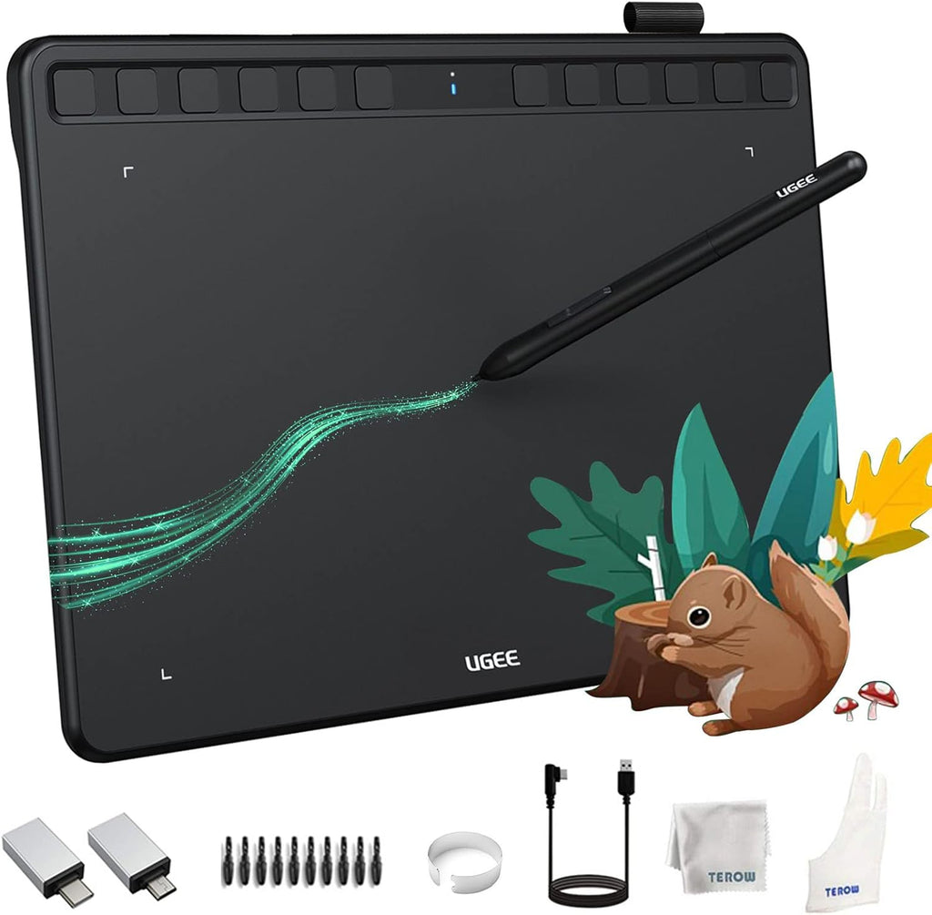 10x6 Inch Wireless Graphics Drawing Tablet with 12 Hot Keys & 8192 Levels Battery-Free Stylus T95175