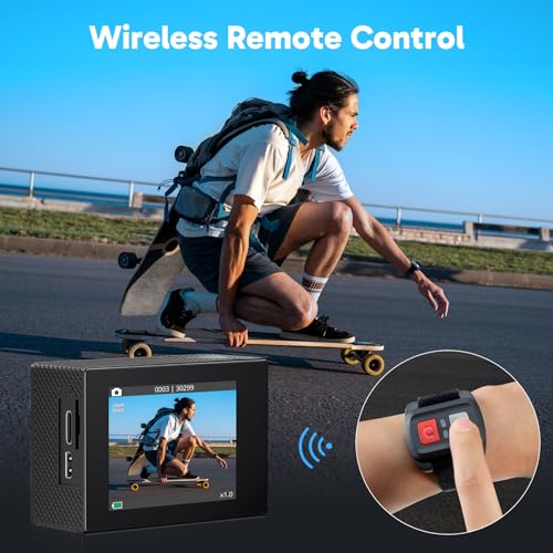 4K30fps Action Camera with 128GB MicroSDXC U3 Memory Card Accessories Kit Ultra HD 131FT Waterproof Camera EIS WiFi Remote Control 4X Zoom Underwater Camera M309