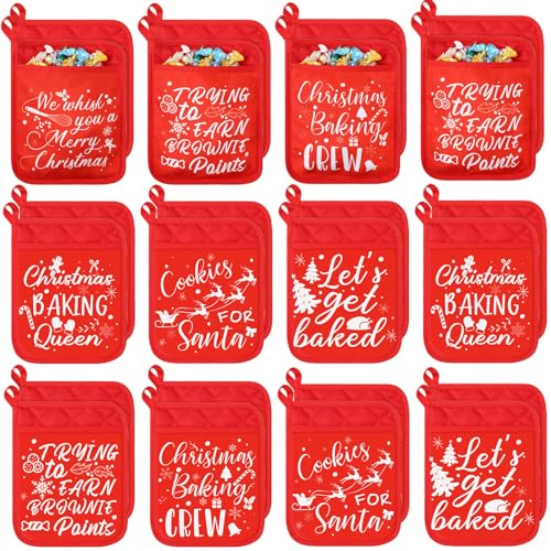 24 Piece Red Christmas Pot Holders with Pockets Oven Mitts S326868