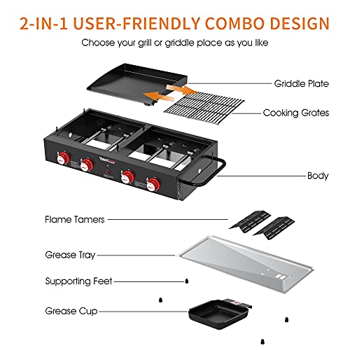 4-Burner Portable Propane Gas Grill and Griddle Combo, Black O882
