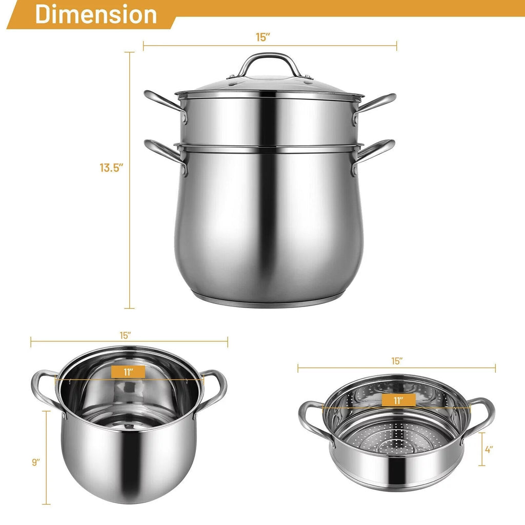 2-Tier Stainless Steel Steamer Pot with Tempered Glass Lid Y279