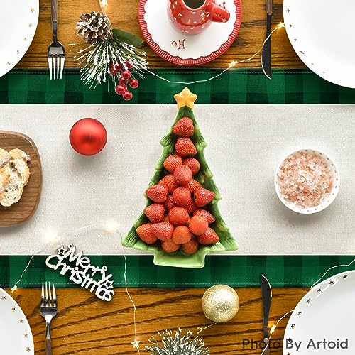 Buffalo Plaid Christmas Trees Merry Xmas Table Runner, 13 x 108 Inch S920