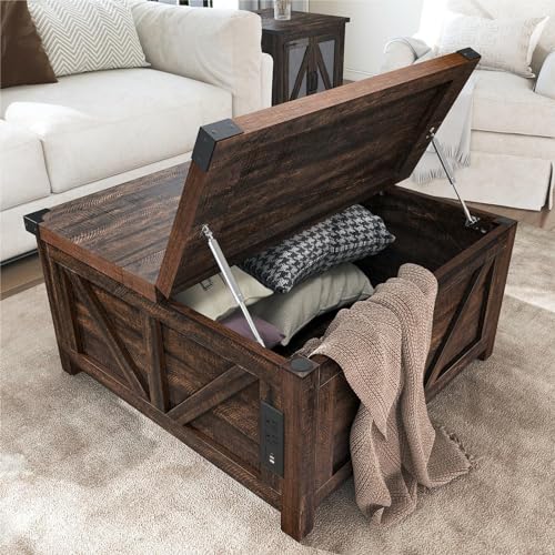 Brown Wood Lift Top Coffee Table with Storage and USB Port R611