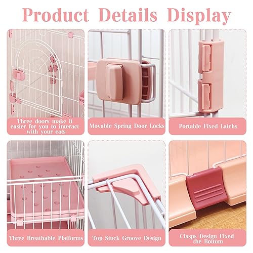 Pink 52 Inches Metal Cat Cage with 3 Platforms and 1 Ramp Y196194