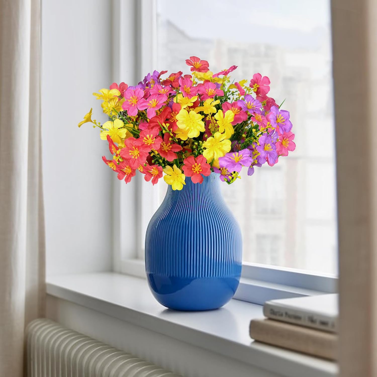 12 Bundles Artificial Flowers UV Resistant Faux Silk Plants S4655