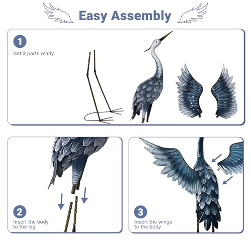 33 Inch Blue Metal Crane Statue X408910