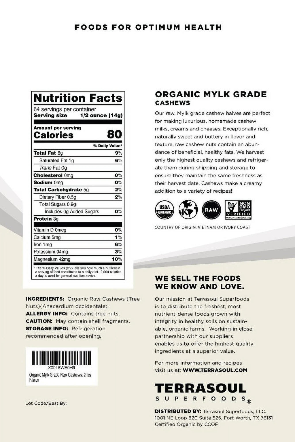 Organic Raw Cashews, 2 Pounds S8893