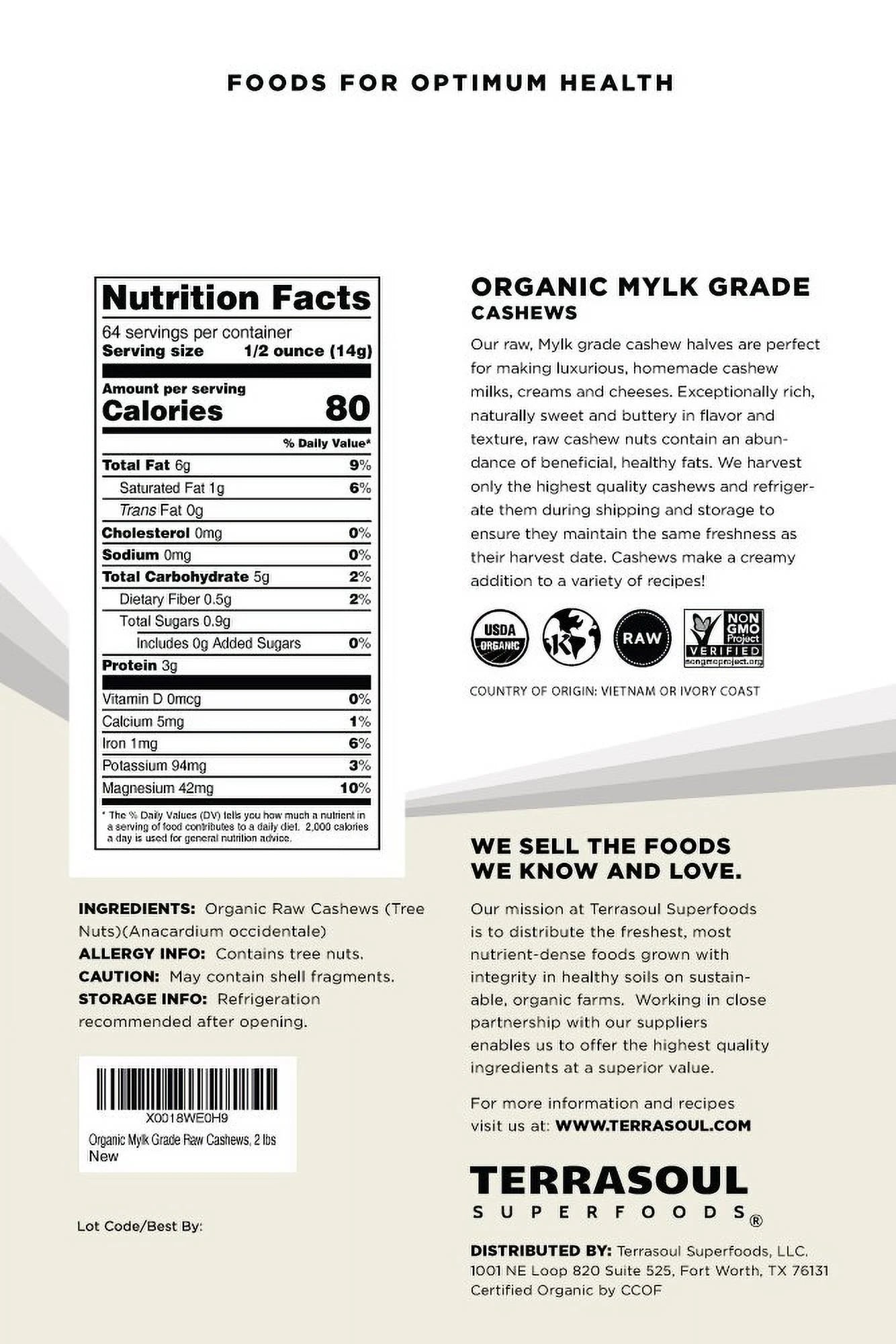 Organic Raw Cashews, 2 Pounds S8893