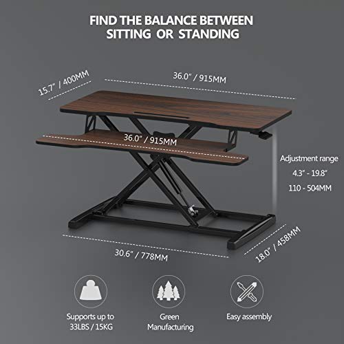 Height Adjustable Standing Desk 36" Wide Sit to Stand Converter Desk Tabletop Workstation for Dual Monitor Riser M561