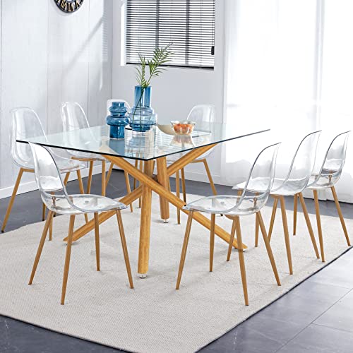 63 Inch Glass Dining Table with Tempered Glass Top and Silver Metal Legs C249