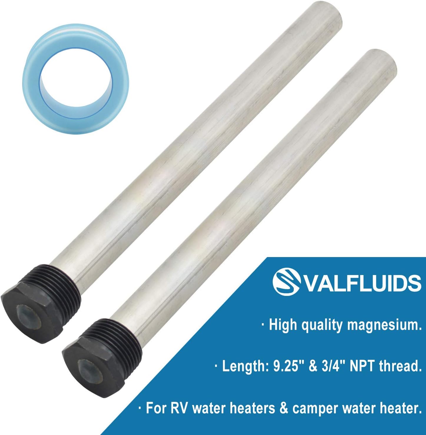 Magnesium Anode Rod with PTFE Thread Seal Tape, 9.25L x 3/4 NPT - 2 Pack Y824866
