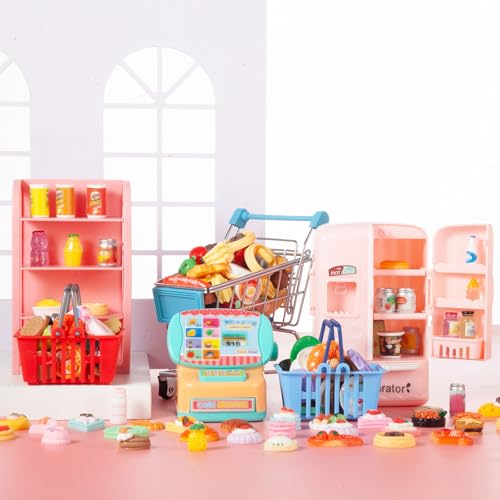 164Pcs Mini Shopping Cart Basket Toy Supermarket Metal Handcart Trolley DollHouse Grocery Accessories O2010
