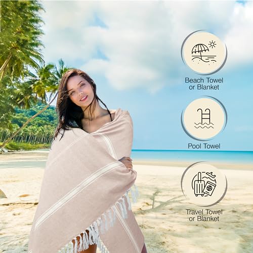 Oversized 100% Cotton Turkish Beach Towel, Pack of 2, Grey & Aqua Blue D508559