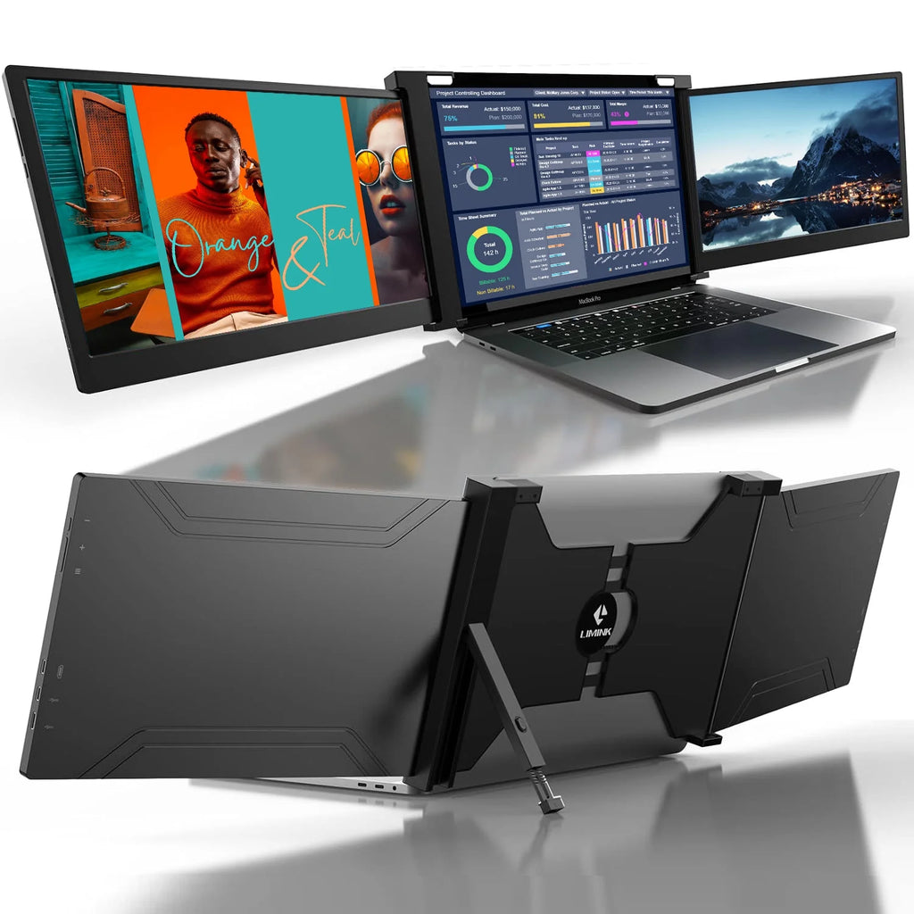 Black 15-17inch Laptop Triple Monitor 1080P IPS USB HDMI U241640