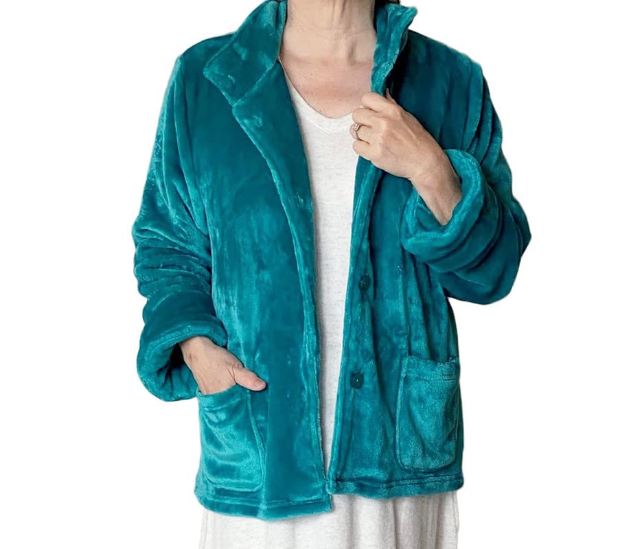 Plush Fleece Bed Jacket with Banded Collar Long Sleeves 100% Polyester K6723
