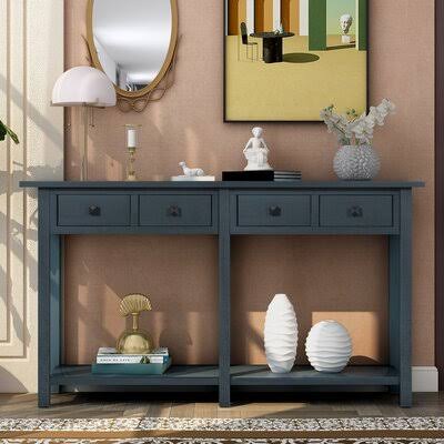 Antique Navy 4 Drawers Solid Wood Console Table J92517