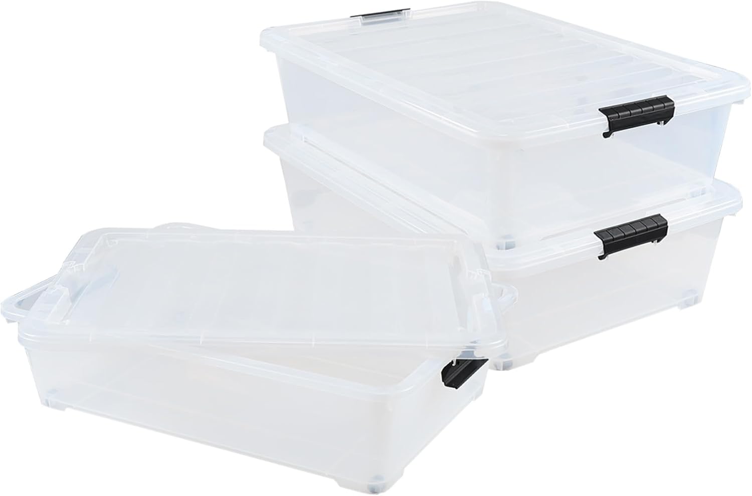 3 Packs Large Clear 50 L Plastic Under Bed Storage Container Bins with Wheels J92769